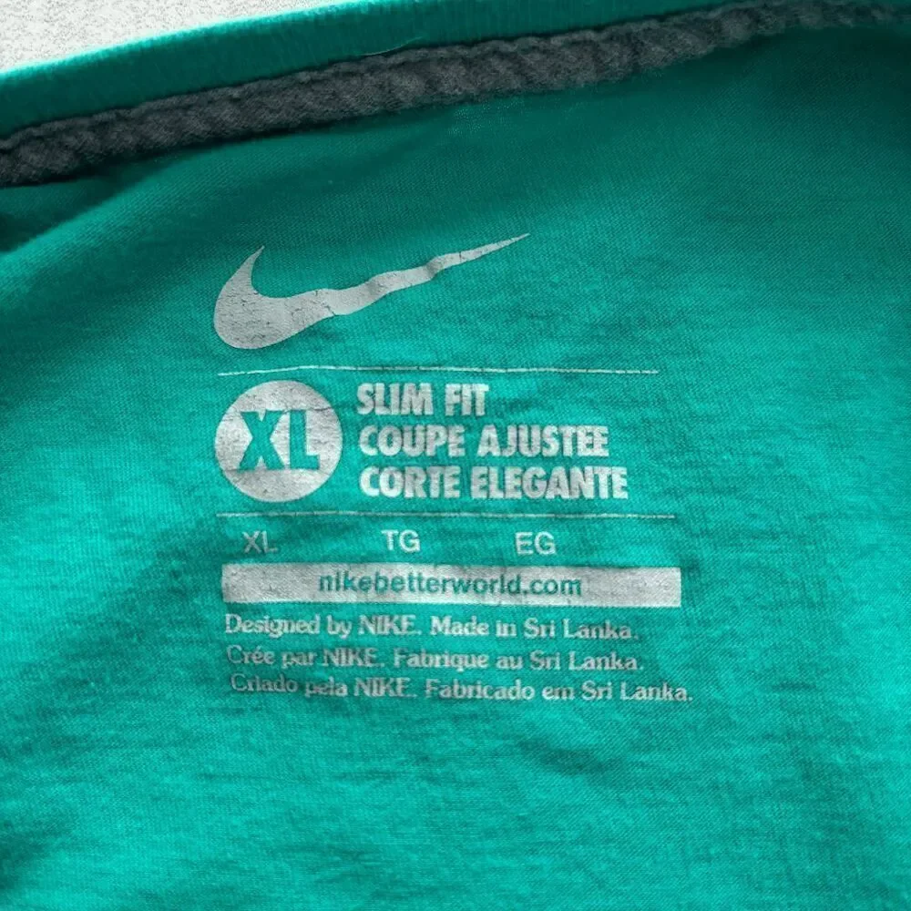 Nike Slim Fit Cropped Tee 100% Cotton Teal Swoosh Round Neck XL Gym Lifting Run